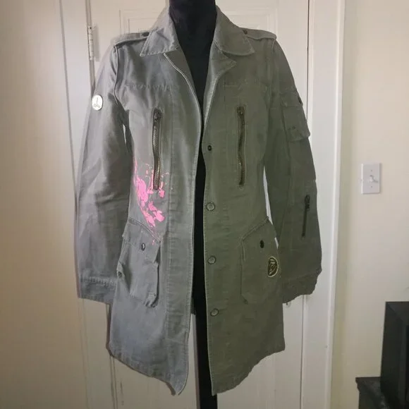 BB Dakota Vintage Olive Green Long Twill Utility Jacket - Size Small - Picture 2 of 15